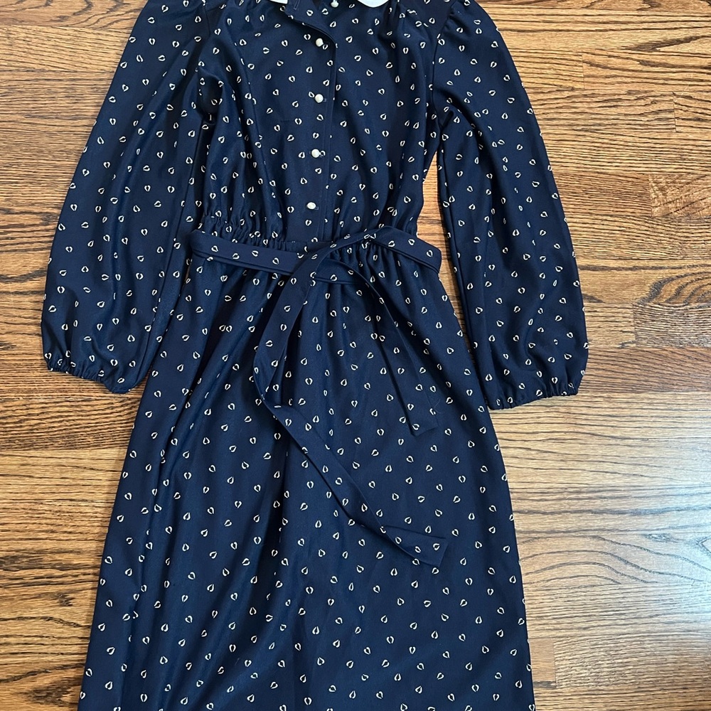 Vintage Navy Long-Sleeve Dress with Belt